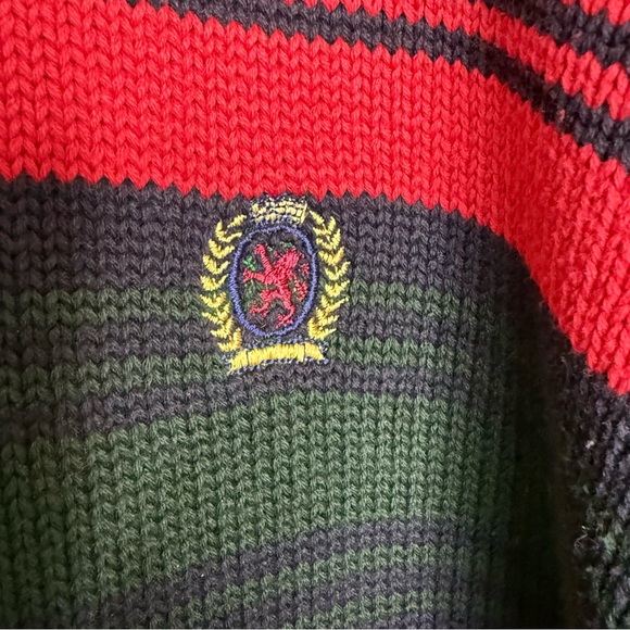 Vintage 90’s Tommy Hilfiger Striped Red navy green Men's L Sweater crew neck - Picture 2 of 10